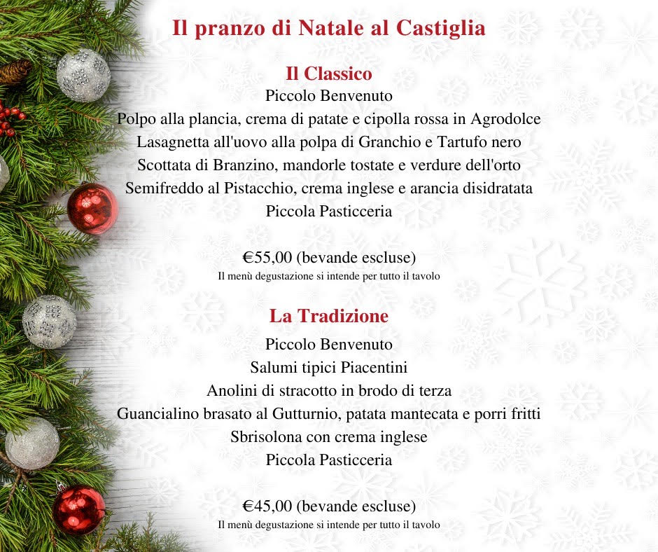 Menu Di Natale In Inglese.Menu Per Le Feste Ristorante Castiglia Piacenza